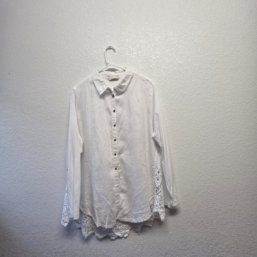 Soft Surrounding White Button-Up Lace Detail Shirt Size 1X - Picture 2 of 7